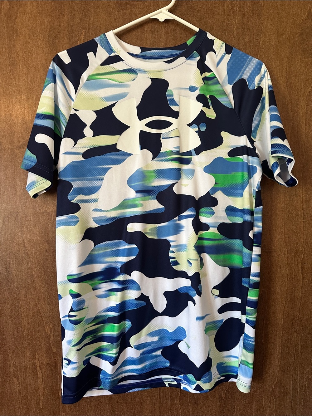 NWOT Kid’s Under Armour White Athletic Top with Navy & Lime Accents